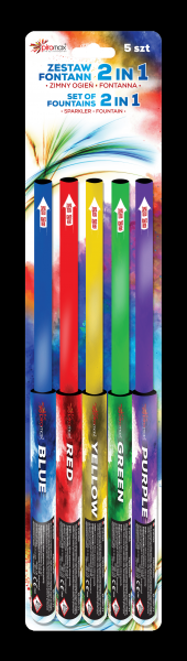 Piromax PXF104 Fountain 5er Handfackeln in rot, grün, blau, lila und silber F1 , 1.4g, NEM 0,008kg