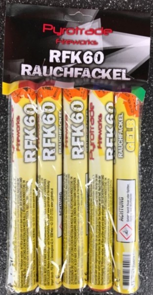 RFK60-ge Rauchfackel mit Zündschnur - Gelb 60 sec 5erPack